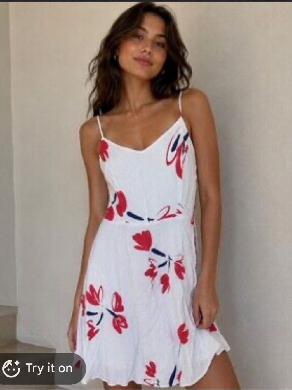 🌺Old Navy White Mini Dress with Red Floral Print✨ Small, never worn!